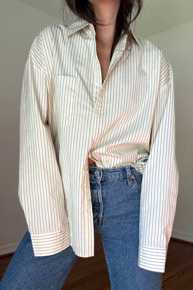 Oversized Pin Stripe Button Up Shirts