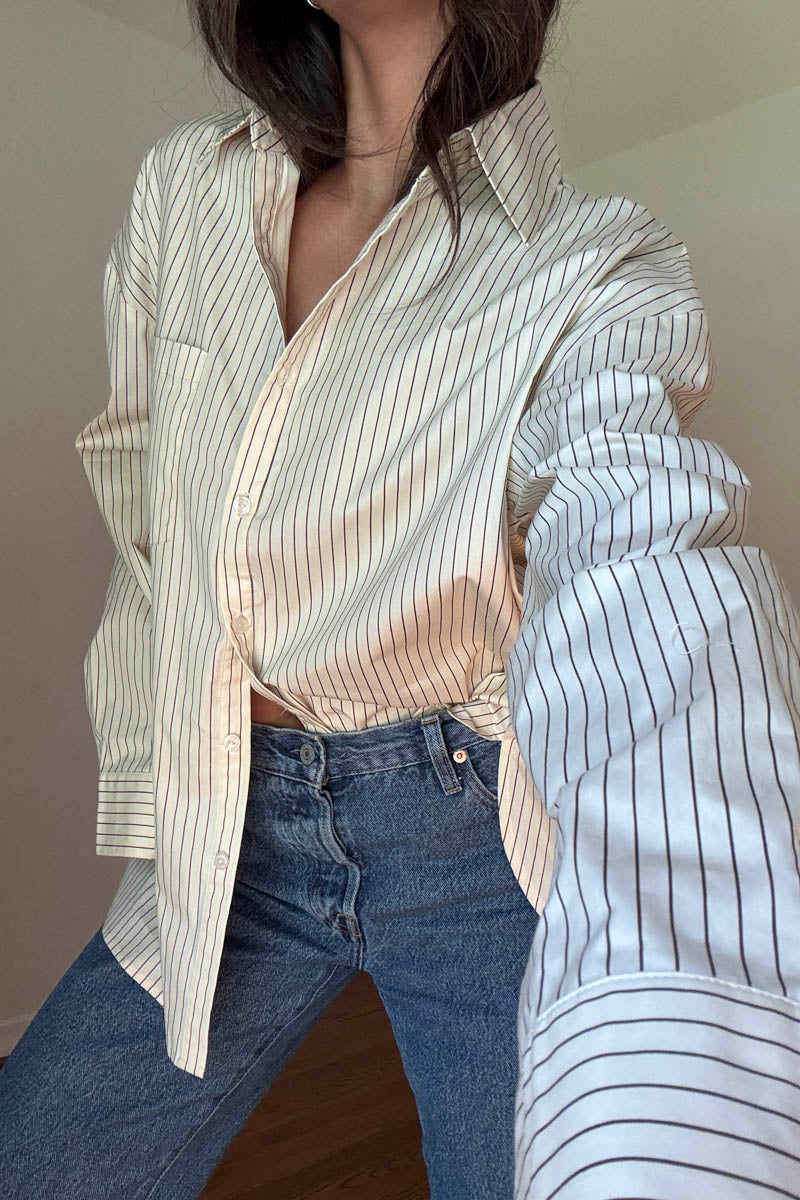 Oversized Pin Stripe Button Up Shirts