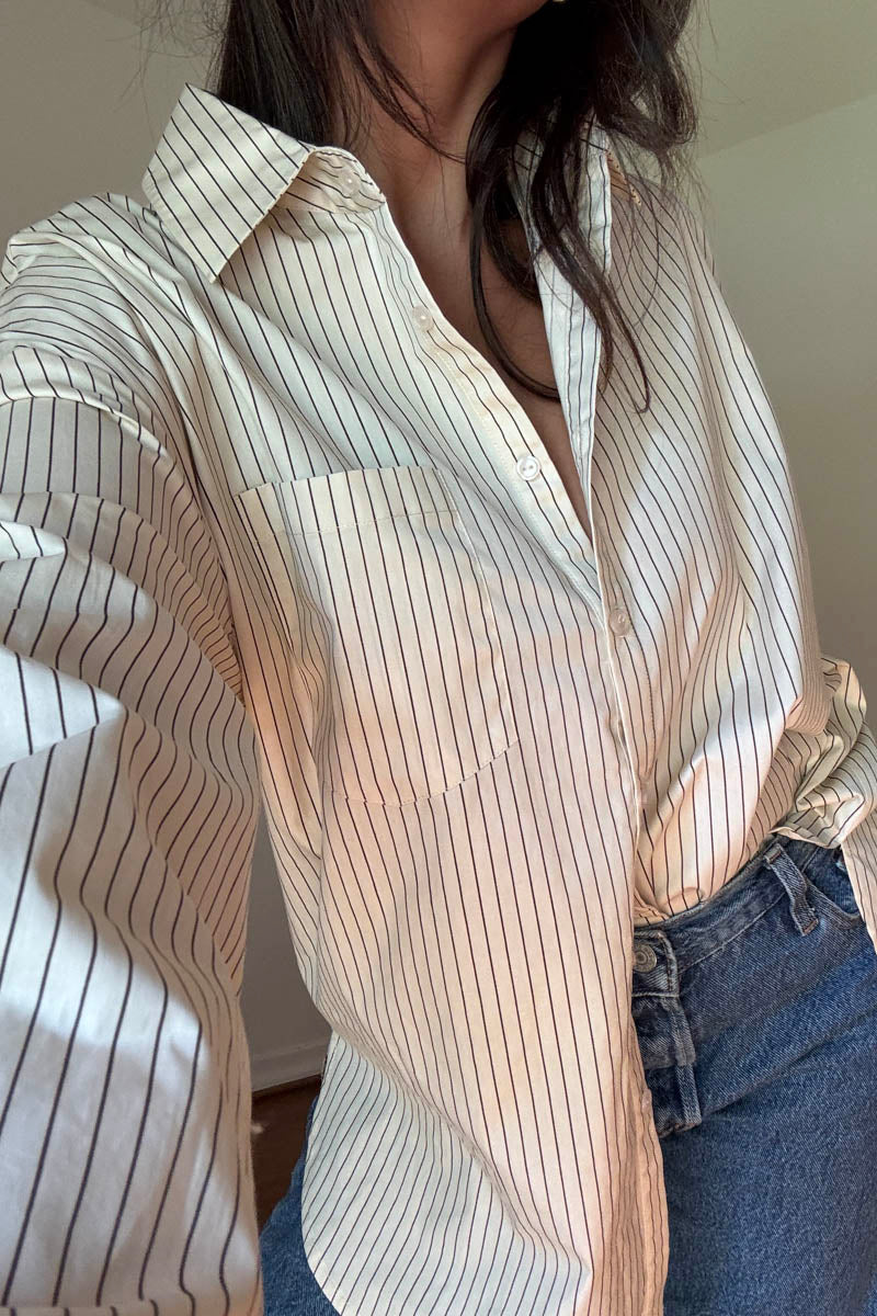 Oversized Pin Stripe Button Up Shirts