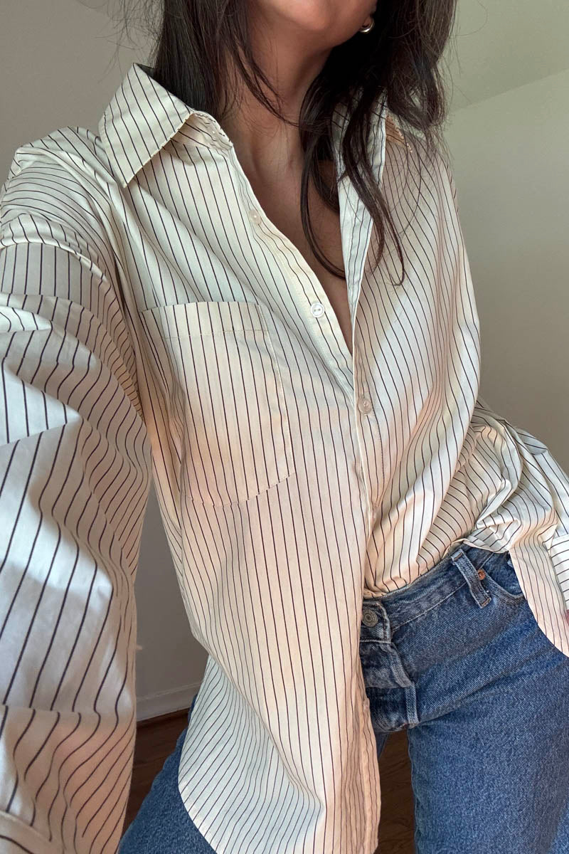 Oversized Pin Stripe Button Up Shirts