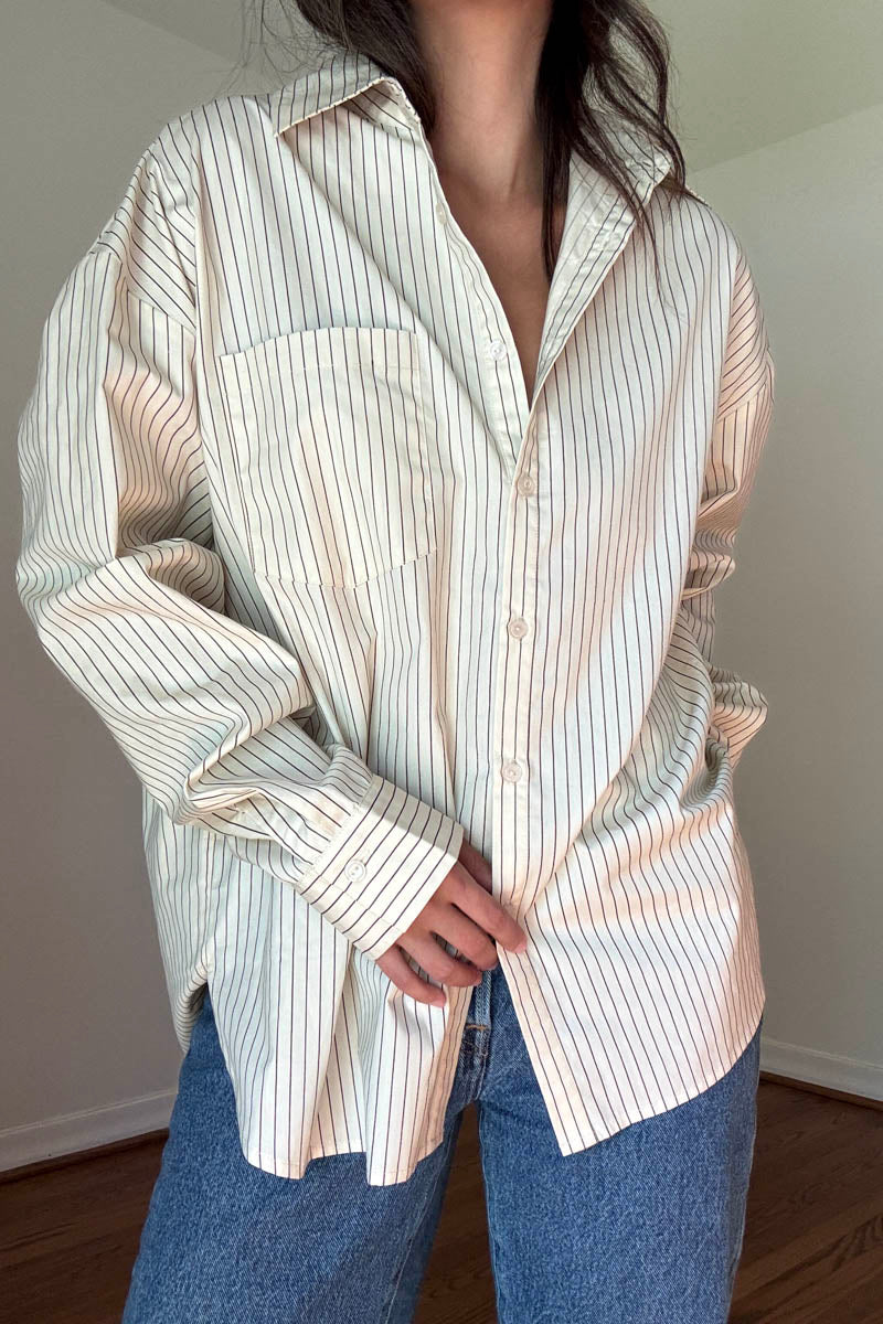 Oversized Pin Stripe Button Up Shirts