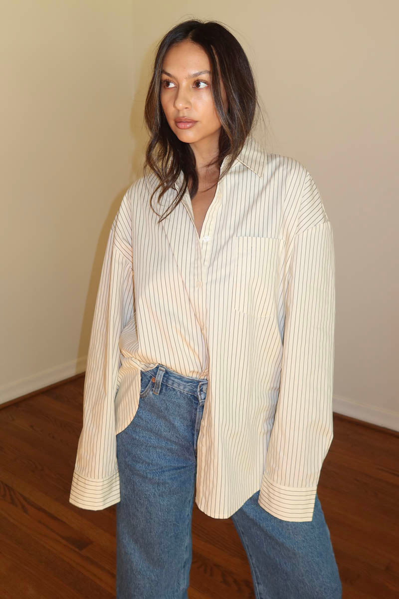 Oversized Pin Stripe Button Up Shirts