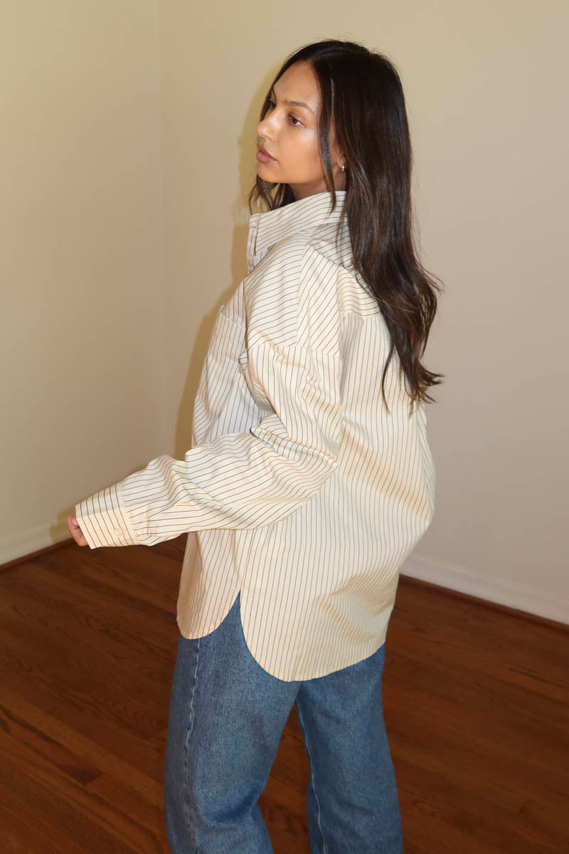 Oversized Pin Stripe Button Up Shirts