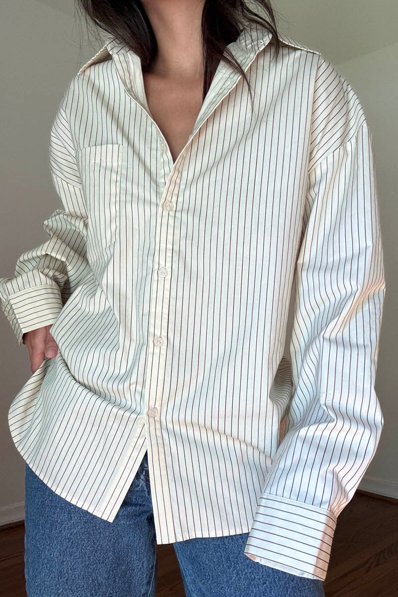 Oversized Pin Stripe Button Up Shirts