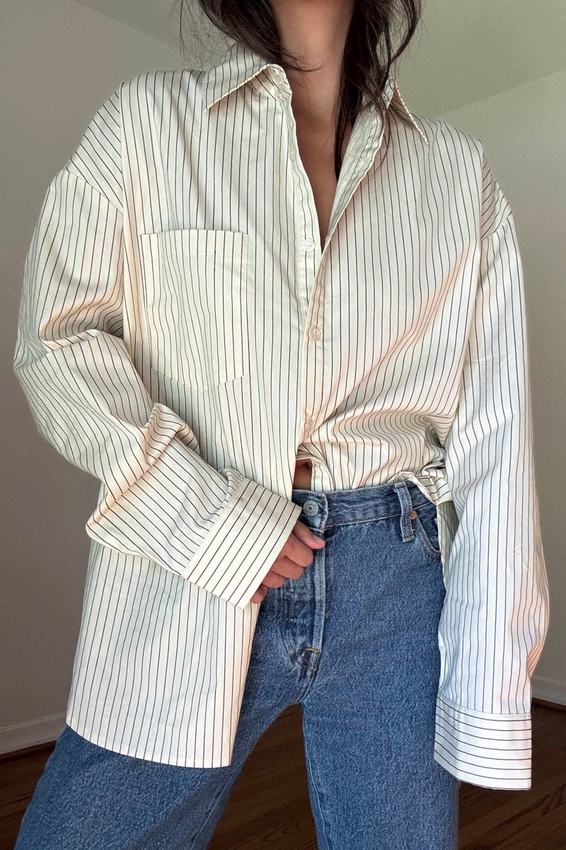 Oversized Pin Stripe Button Up Shirts