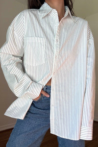 Oversized Pin Stripe Button Up Shirts