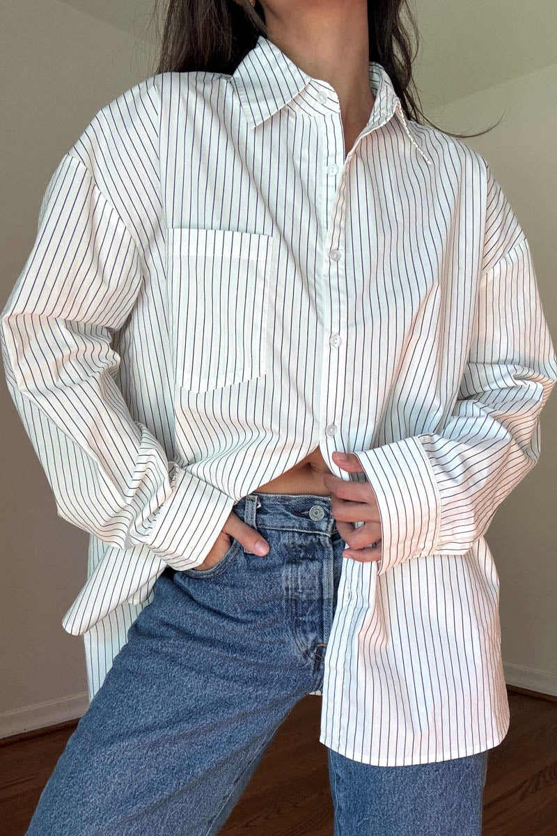 Oversized Pin Stripe Button Up Shirts