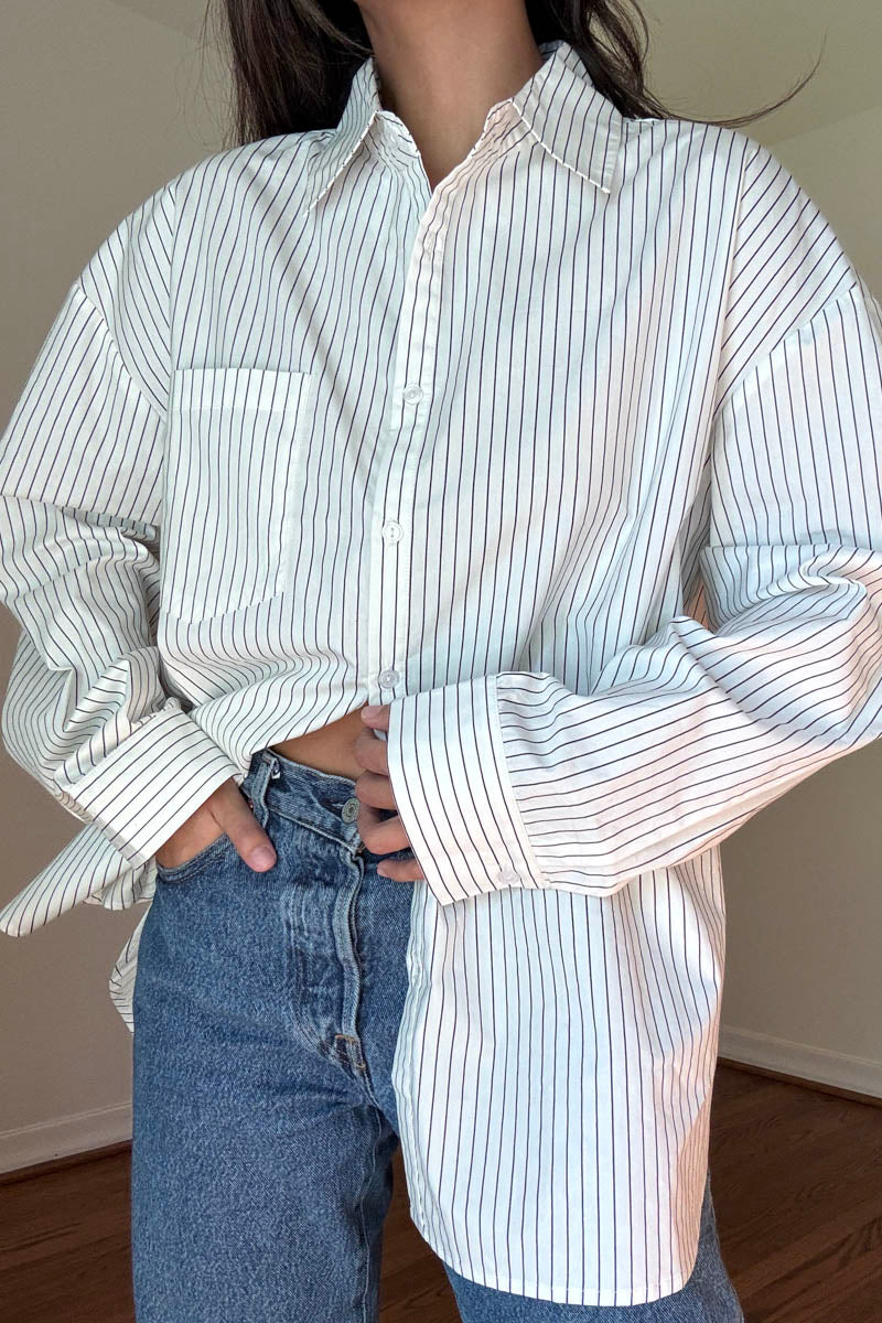 Oversized Pin Stripe Button Up Shirts