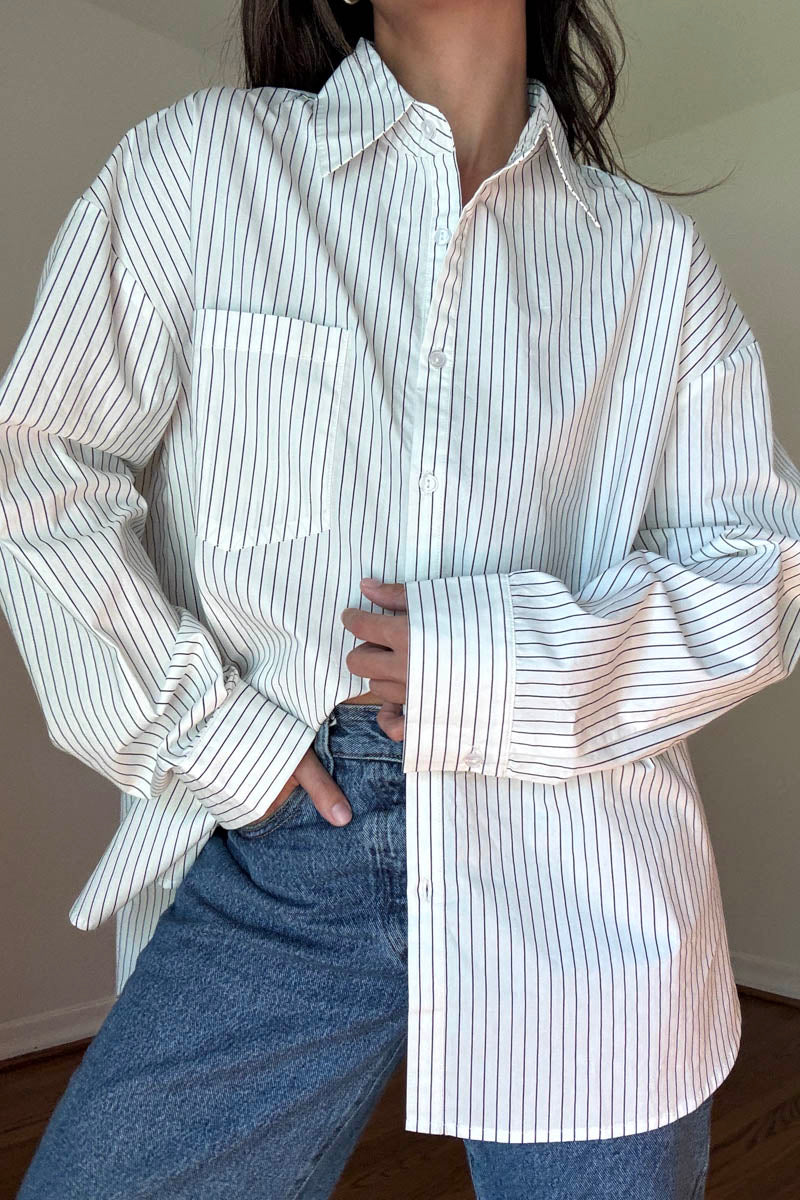 Oversized Pin Stripe Button Up Shirts