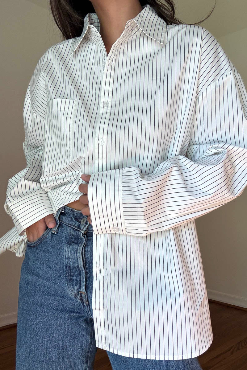 Oversized Pin Stripe Button Up Shirts