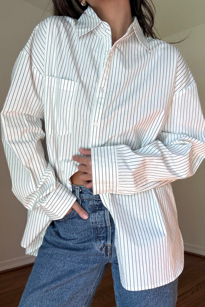 Oversized Pin Stripe Button Up Shirts