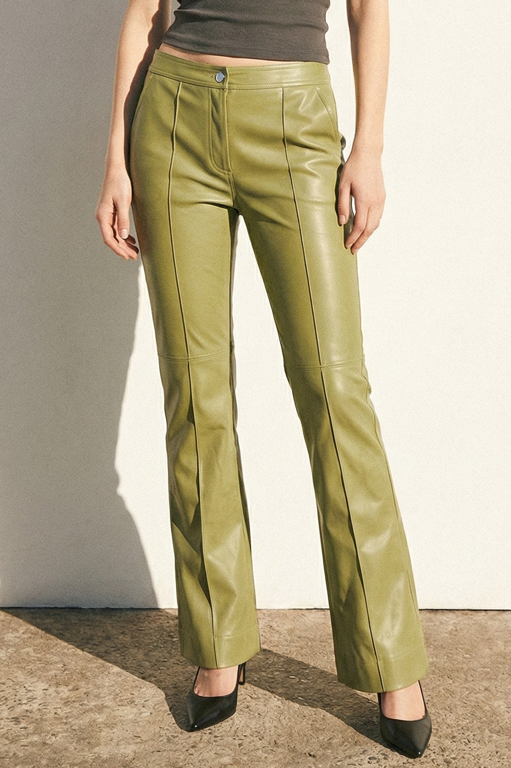 Contrast Stitch Boot Cut PU Pants