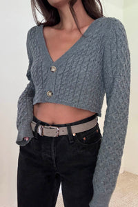 Cropped Knit Button Up Cardigan
