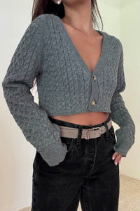 Cropped Knit Button Up Cardigan