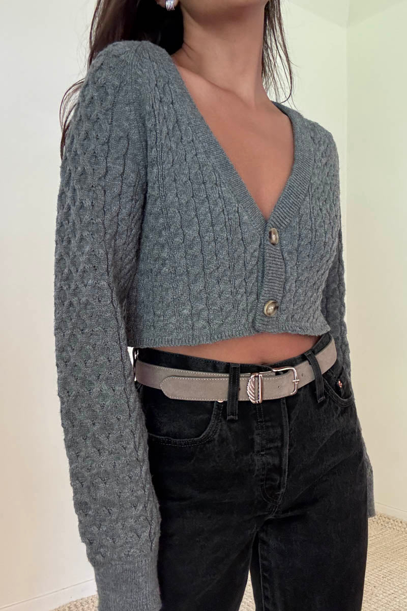 Cropped Knit Button Up Cardigan