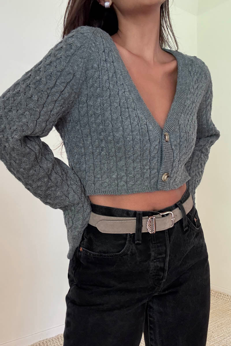 Cropped Knit Button Up Cardigan