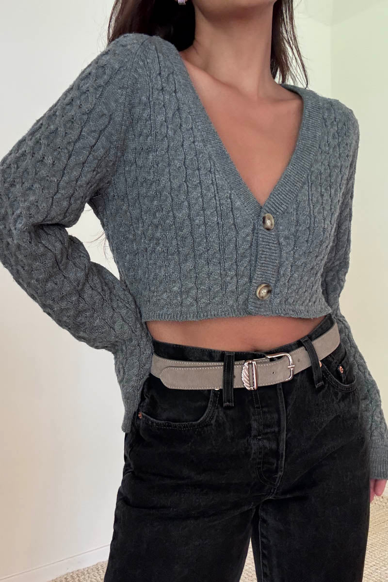 Cropped Knit Button Up Cardigan