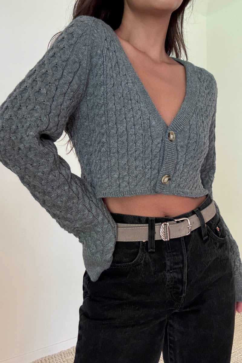 Cropped Knit Button Up Cardigan