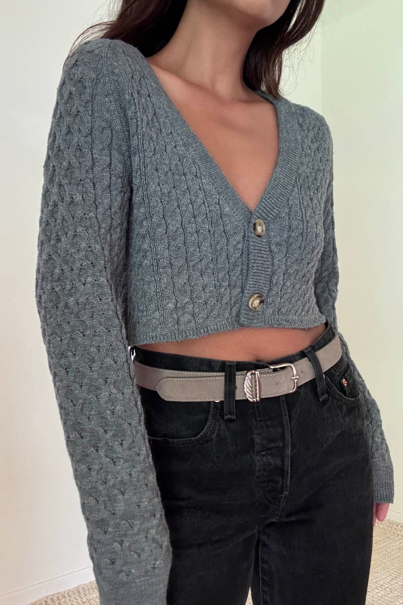 Cropped Knit Button Up Cardigan