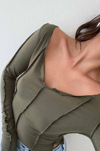 Exposed Seam Off Shoulder Long Sleeve Top