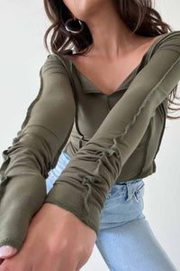 Exposed Seam Off Shoulder Long Sleeve Top