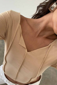 Exposed Seam Off Shoulder Long Sleeve Top