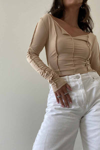Exposed Seam Off Shoulder Long Sleeve Top