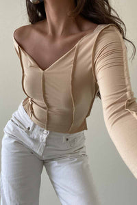 Exposed Seam Off Shoulder Long Sleeve Top