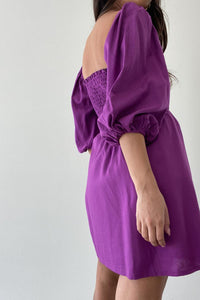 3/4 Puff Sleeve Linen Smocked Dress