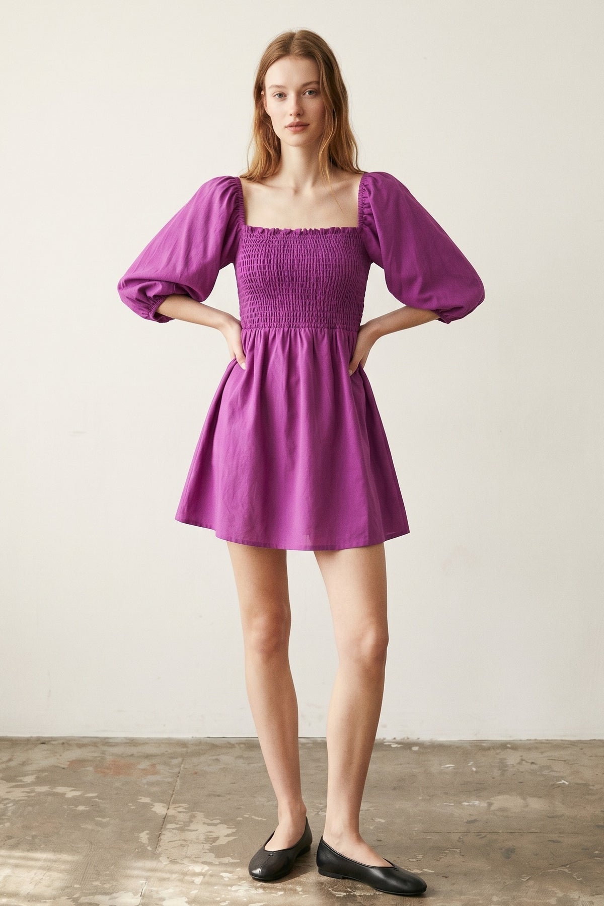 Puff Sleeve Smocked Linen Mini Dress