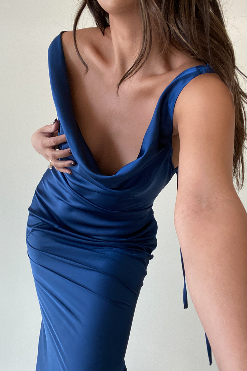 Plunging Back Cowl Back Dress