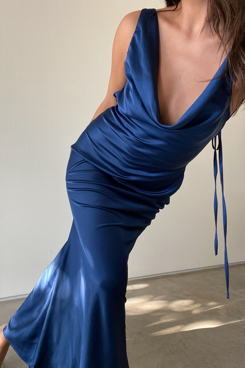 Plunging Back Cowl Back Dress