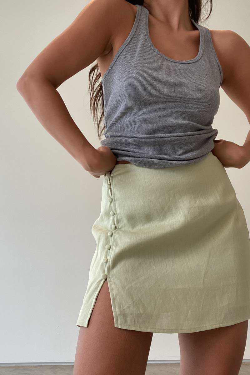 Button Detail Linen Mini Skirt