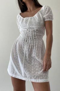 Pintucked Eyelet Off Shoulder Mini Dress