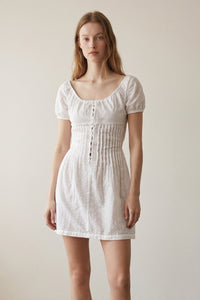 Pintucked Eyelet Off Shoulder Mini Dress