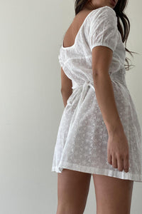 Pintucked Eyelet Off Shoulder Mini Dress