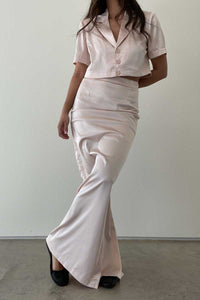 Satin Collared Crop Top and Maxi Skirt Sets - TheOures