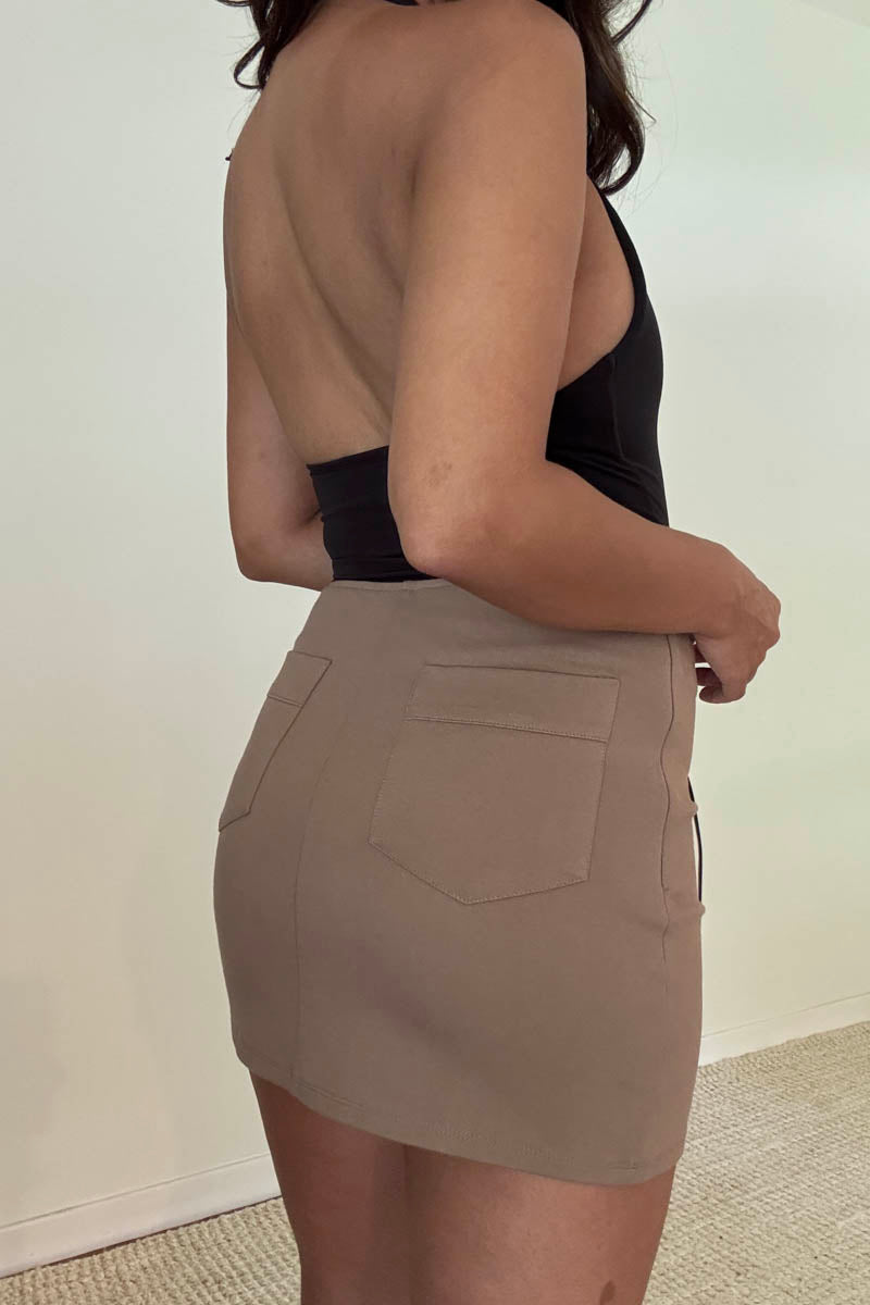 Lace-Up Low Rise Mini Skirt