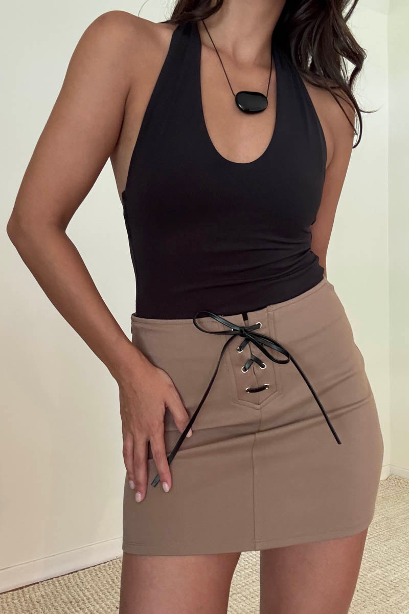 Lace-Up Low Rise Mini Skirt