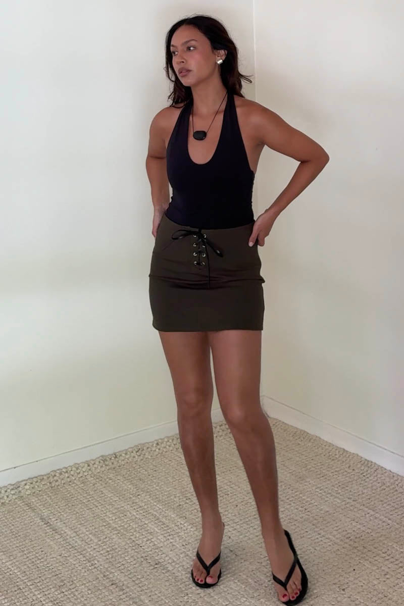 Lace-Up Low Rise Mini Skirt