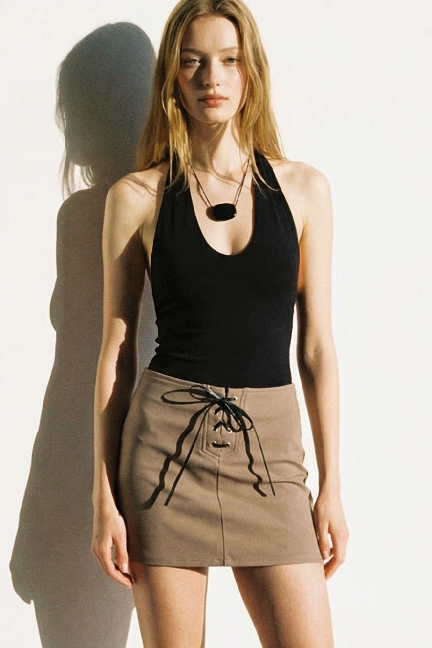 Lace-Up Low Rise Mini Skirt