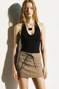Lace-Up Low Rise Mini Skirt