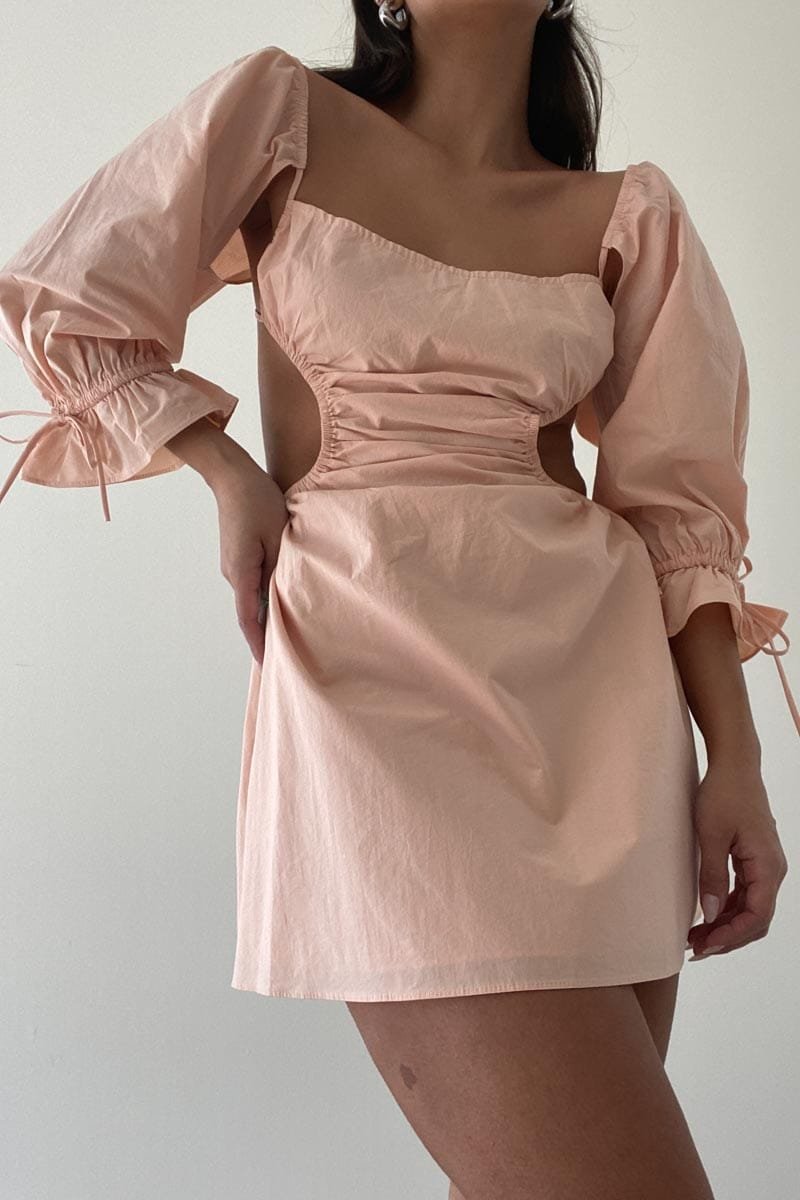 Side Cut-Out Detail Woven Cotton Dress