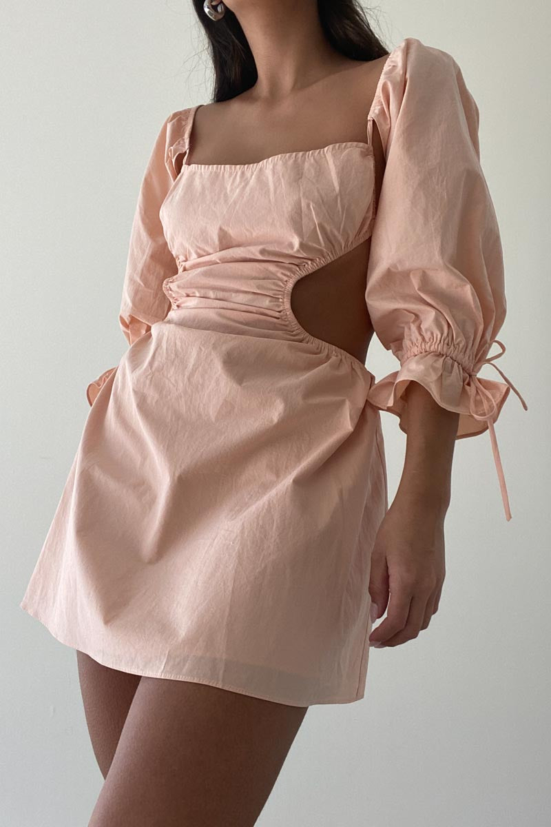 Side Cut-Out Detail Woven Cotton Dress