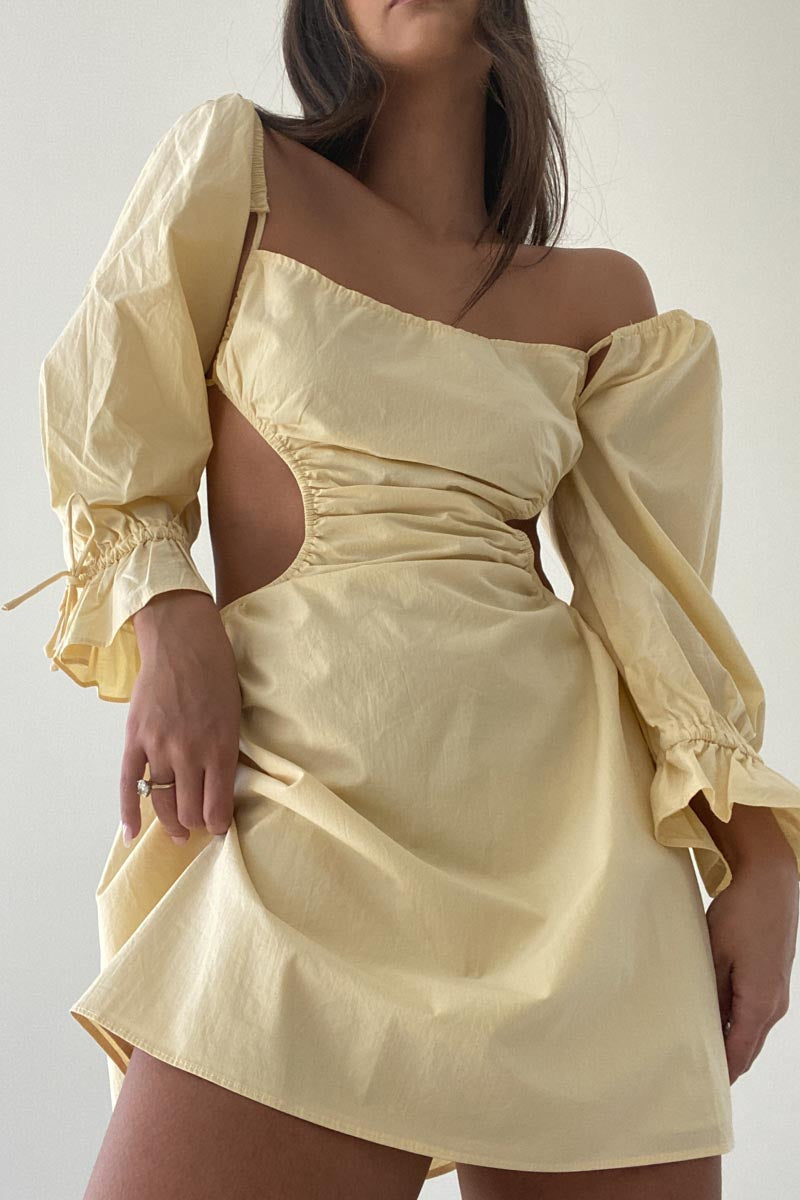 Side Cut-Out Detail Woven Cotton Dress