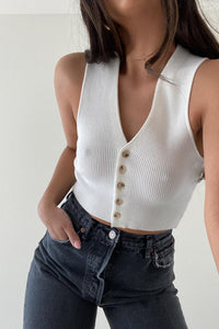 V-Neckline Ribbed Knit Crop Top
