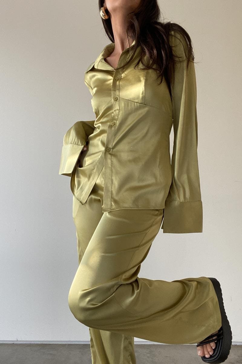 Satin Shirt And Pants Set