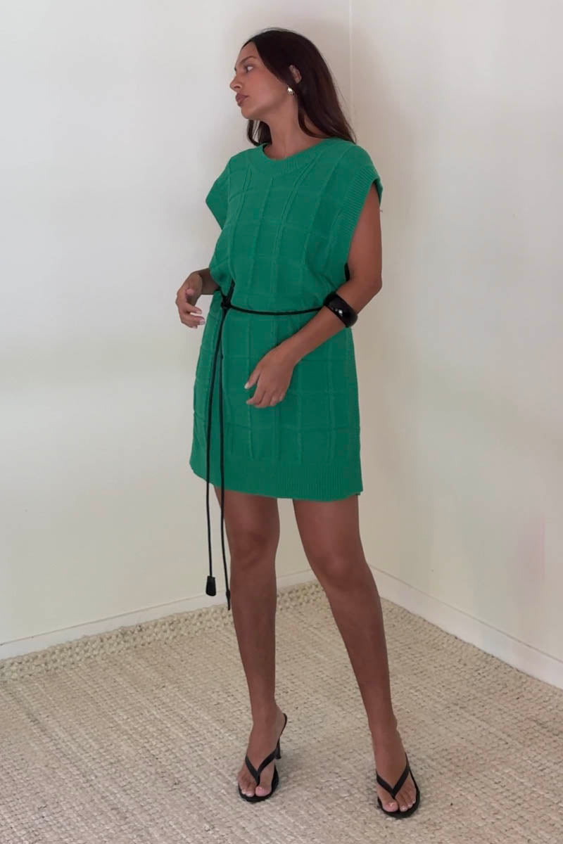 Textured Crochet Asymmetric Vest Mini Dress