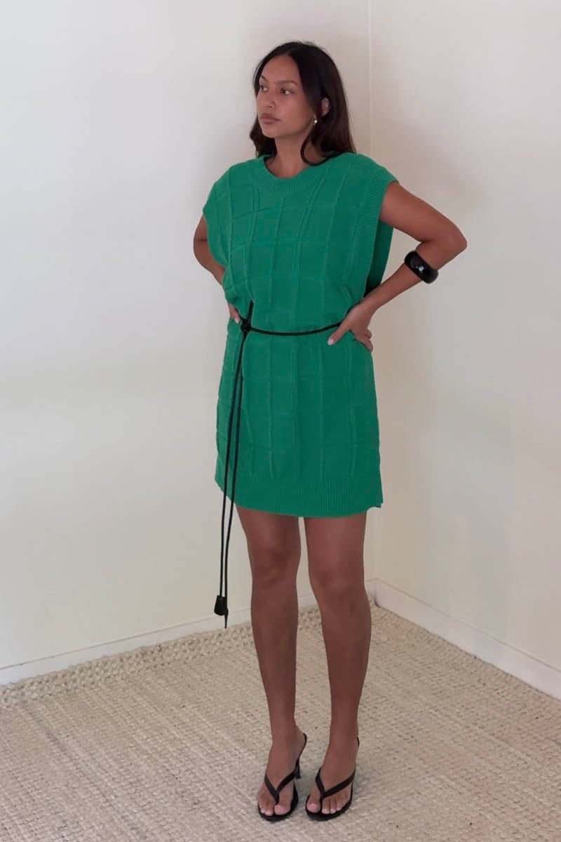 Textured Crochet Asymmetric Vest Mini Dress