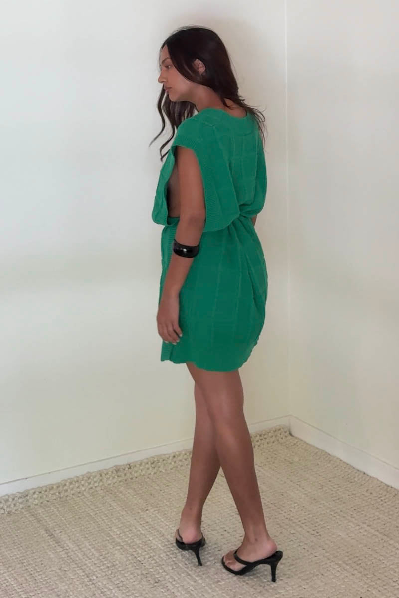 Textured Crochet Asymmetric Vest Mini Dress